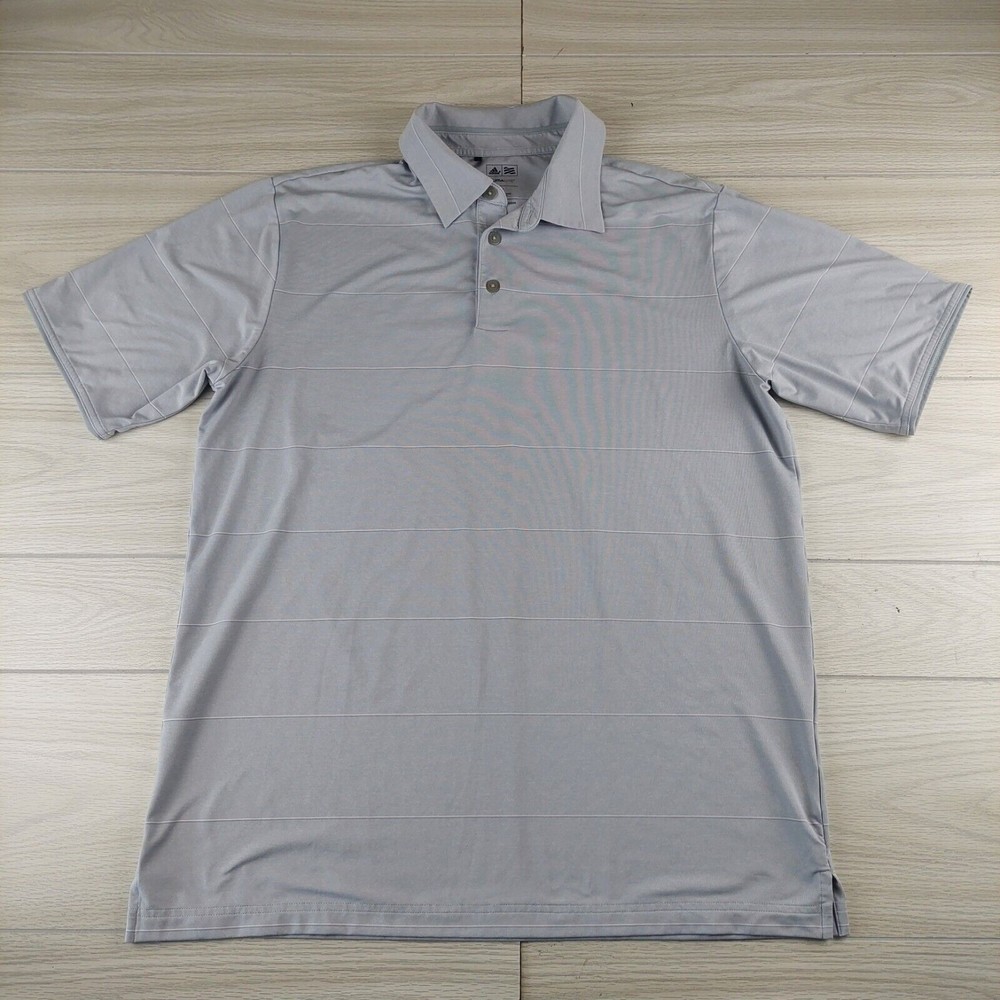 Adidas Climalite Polo Shirt Mens Medium Short Sleeve Regular Fit Gray‎ Striped